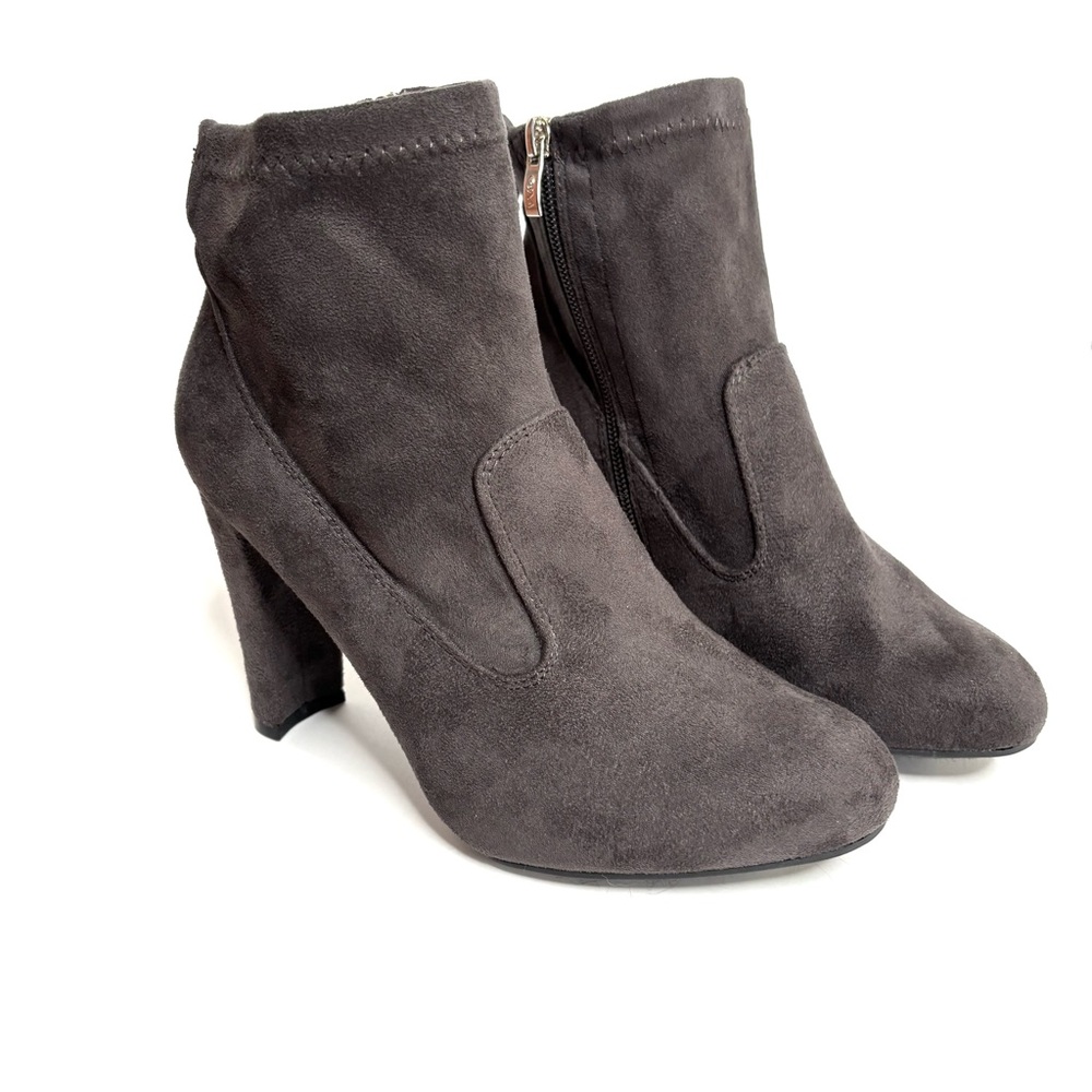 Women's Dark Gray Suede Block Heel Ankle Boots Tassel‎ Detail Grunge 7